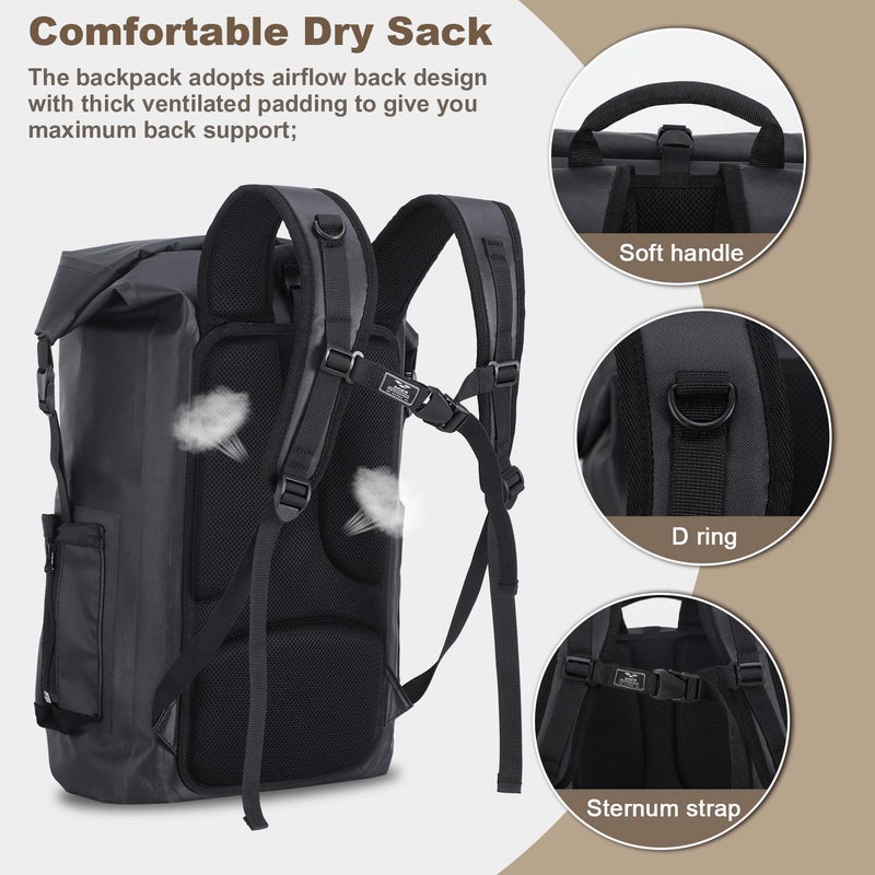 MIER Dry Bag Waterproof Backpack 30L Dry Sack Heavy Duty Roll-Top Closure for Kayaking, Beach, Boating, Swimming, Surfing, Black - Image 5